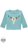 Light blue long-sleeve shirt with a colorful graphic on a white background Wrangler 112371938 Girl's Aztec Steer Head Sweatshirt front