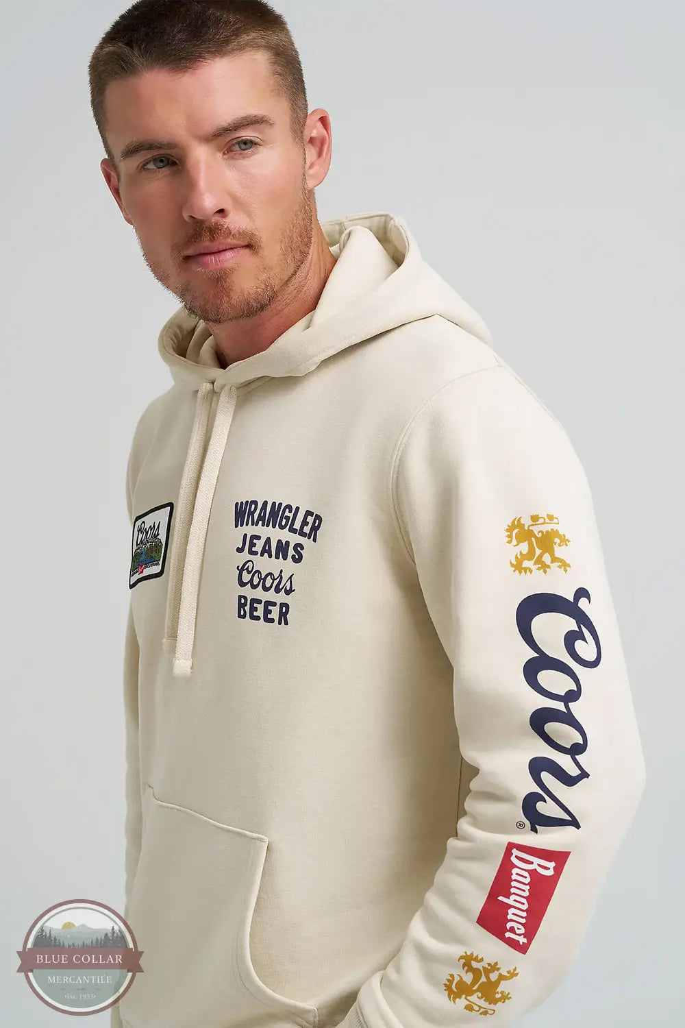 Wrangler 112373866 Wrangler X Coors Long Sleeve Hoodie in cream, sleeve one