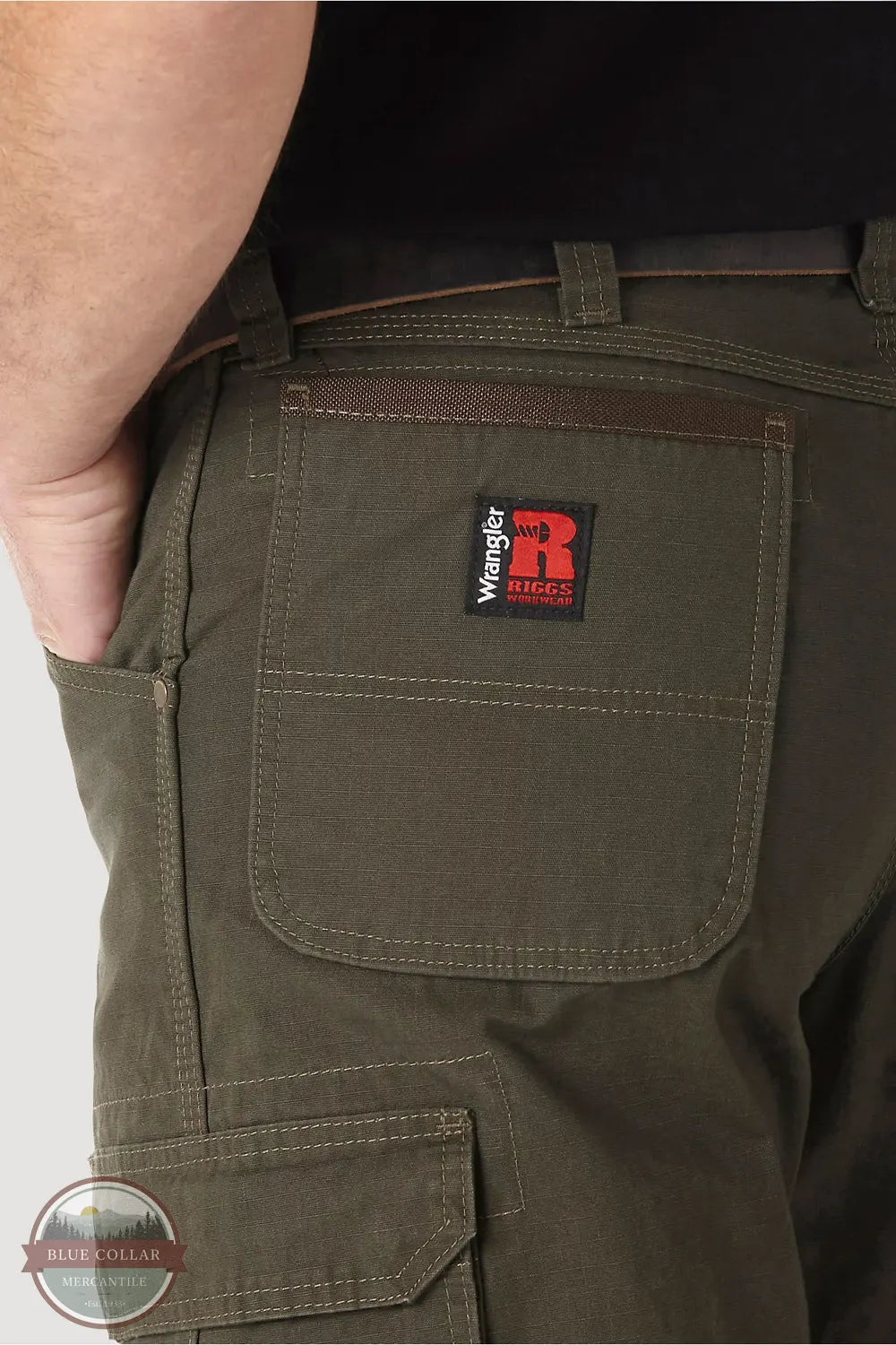 Wrangler 3W060 Riggs Workwear Ripstop Ranger Pants Loden Green back pocket