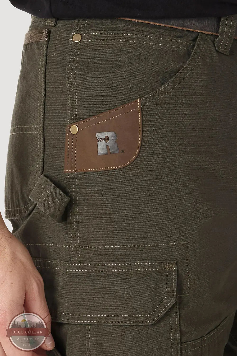 Wrangler 3W060 Riggs Workwear Ripstop Ranger Pants Loden Green front pocket