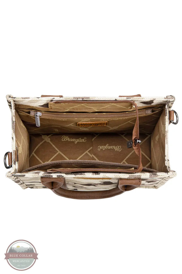 Wrangler WG286-8120S Wrangler Camo Print Concealed Carry Crossbody Tote in brown, inside