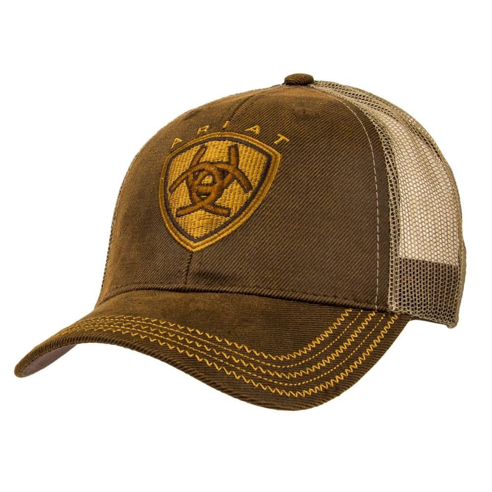 Ariat 1515602 Brown Oilskin with Mesh Back Logo Velcro Back Cap