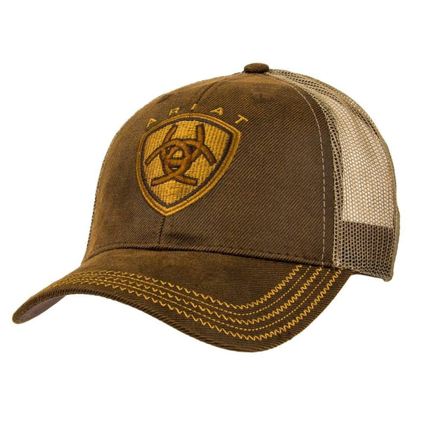 Ariat 1515602 Brown Oilskin with Mesh Back Logo Velcro Back Cap