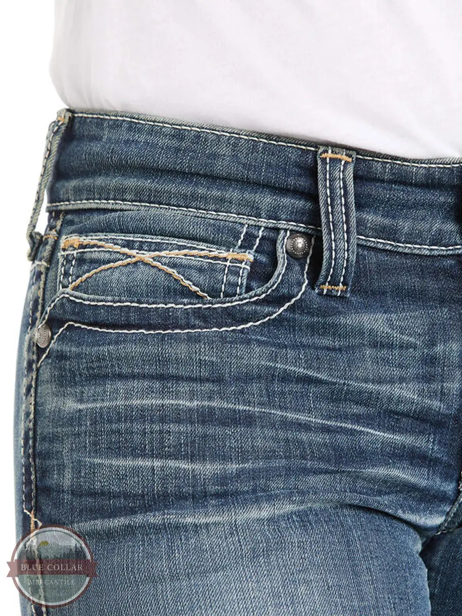 Ariat 10016202 R.E.A.L. Mid Rise Whipstitch Boot Cut Jean in Rainstorm front pocket