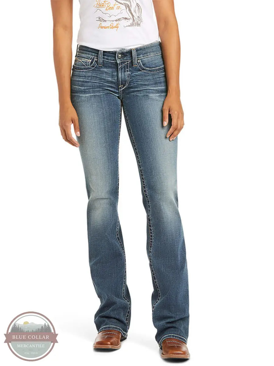 Ariat 10016202 R.E.A.L. Mid Rise Whipstitch Boot Cut Jean in Rainstorm front view