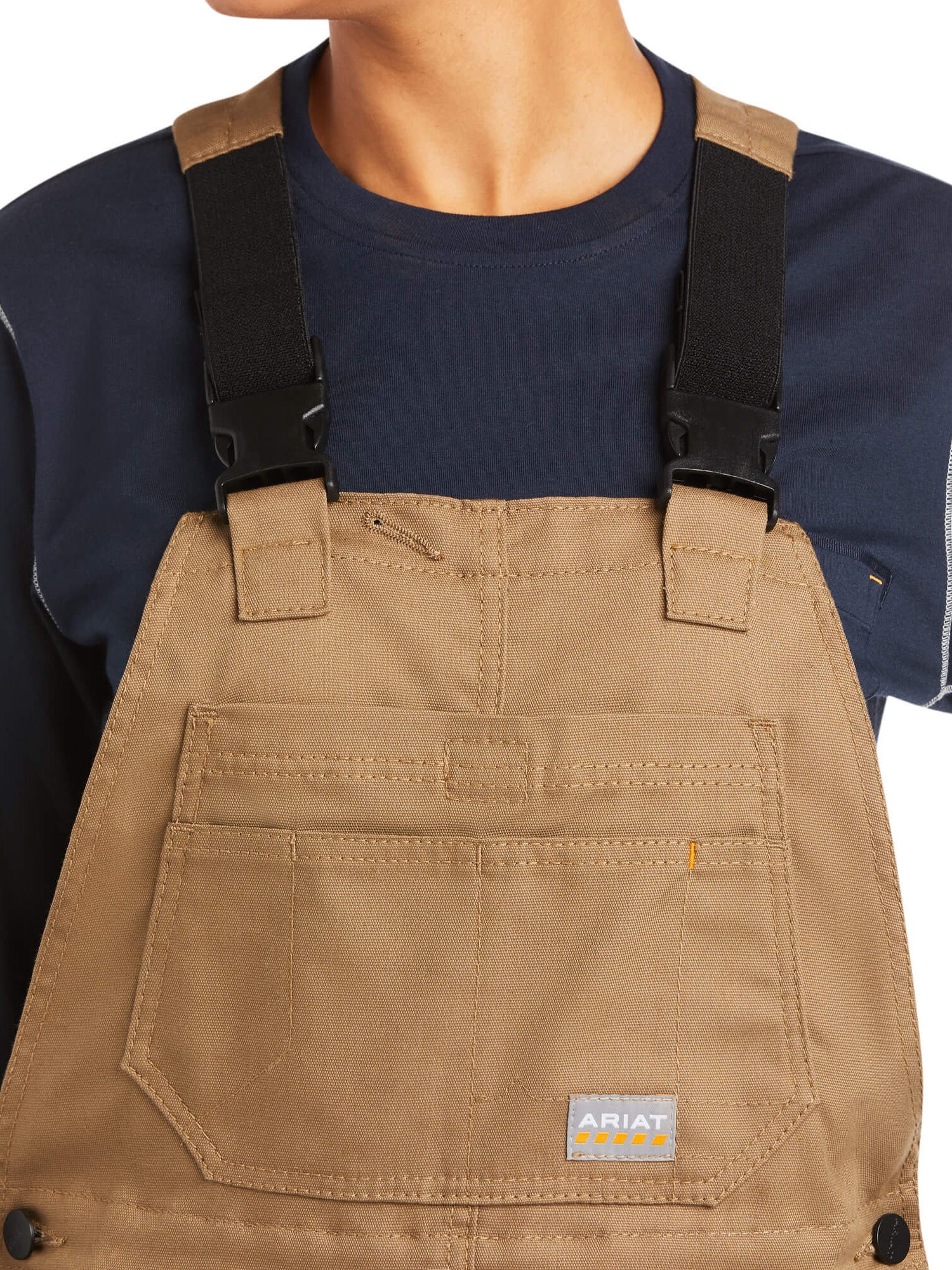 Ariat 10036685 Rebar DuraCanvas Stretch Insulated Bib in Field Khaki Front Detail View