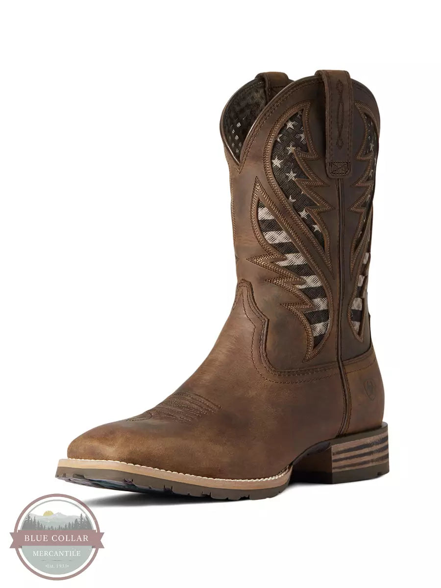 Ariat 10038340 Hybrid VentTEK Western Boot in Distressed Brown Profile View