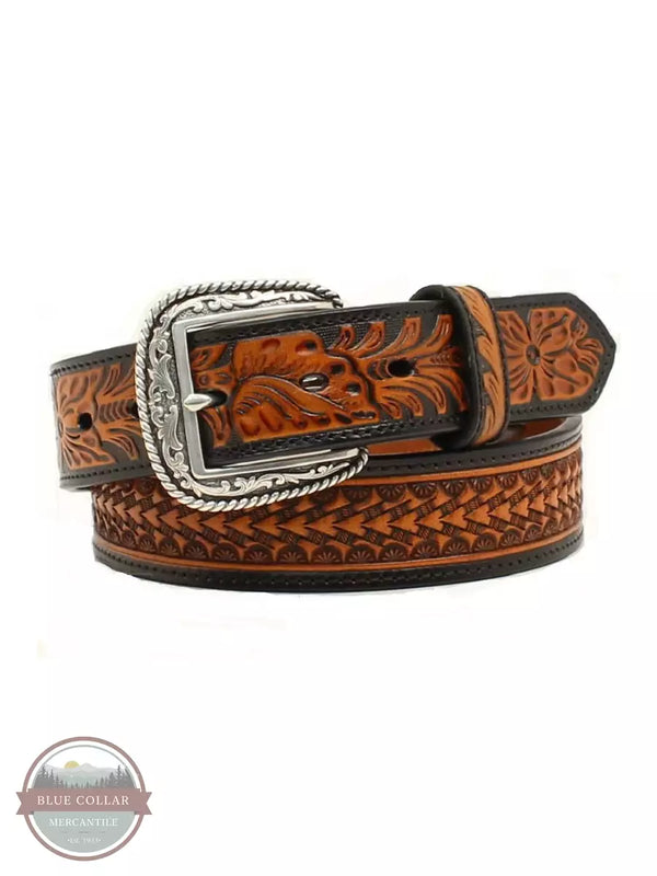 Ariat A1020867 Floral Embossed Belt in Black & Tan Front View