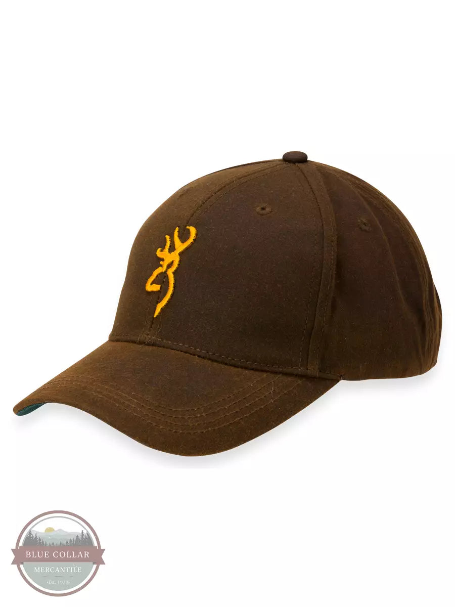 Browning 308412881 Dura-Wax Solid Color Cap with 3D Buckmark in Brown Front View