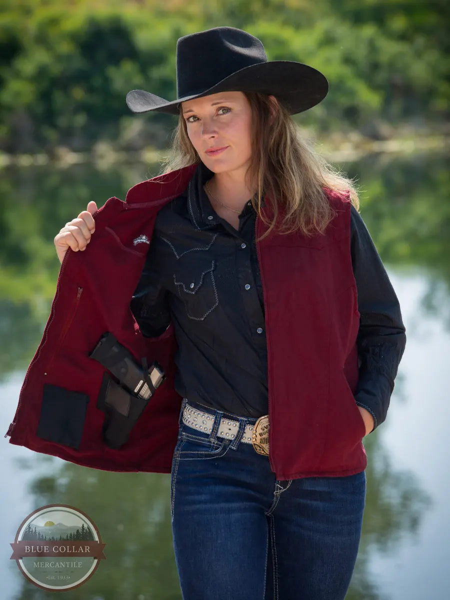 Women's Calamity Concealed Carry Vest in Cranberry by Wyoming Traders
