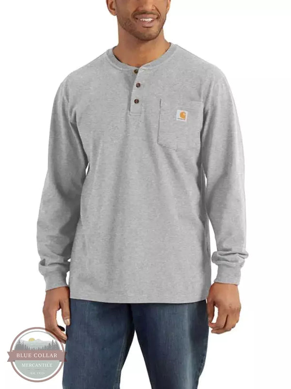 Carhartt K128 Loose Fit Heavyweight Long Sleeve Pocket Henley T-Shirt Heather Gray Front View