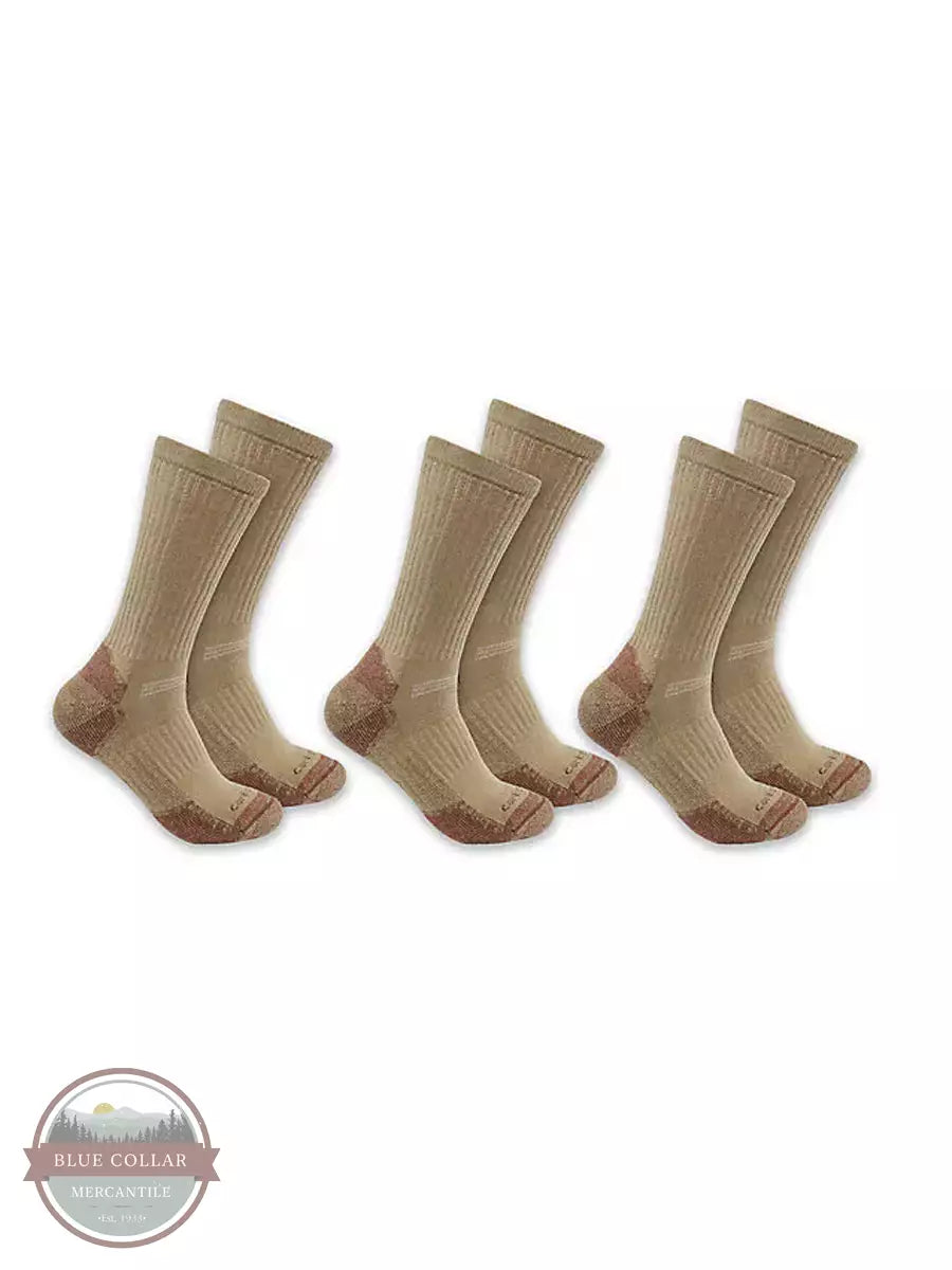 Carhartt SC6203M Lightweight Cotton Blend Crew Sock 3-Pack Khaki Profile View
