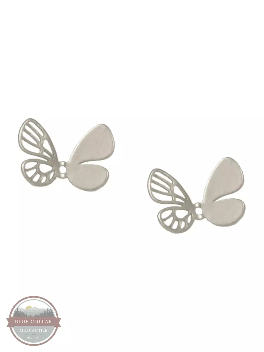Joy Susan 335-195E Detailed Butterfly Stud Earrings Silver Front View