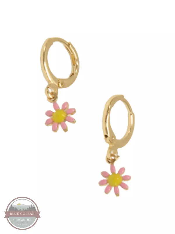 Joy Susan 338-225E Daisy Huggie Hoop Earrings Pink Detail View