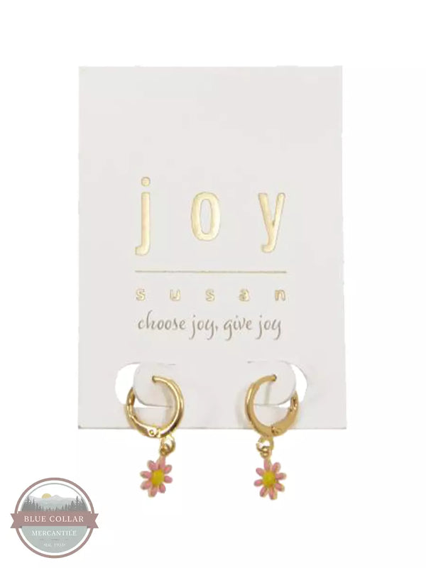 Joy Susan 338-225E Daisy Huggie Hoop Earrings Pink Front View