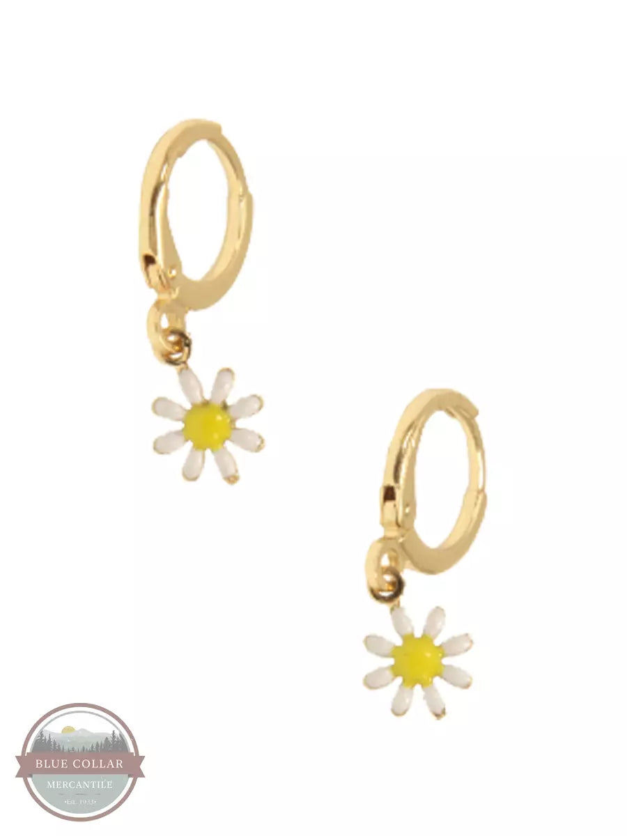 Joy Susan 338-225E Daisy Huggie Hoop Earrings White Detail View