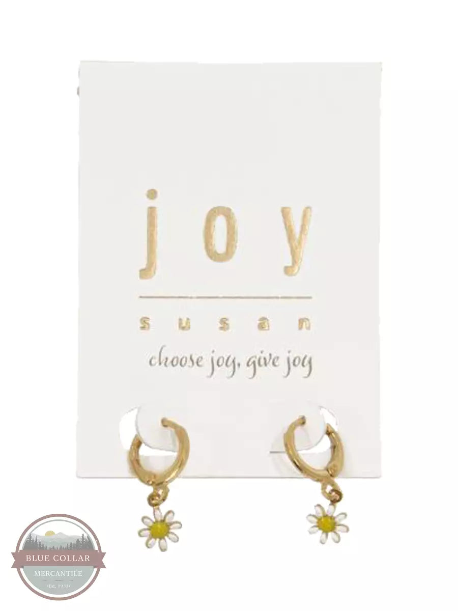 Joy Susan 338-225E Daisy Huggie Hoop Earrings White Front View