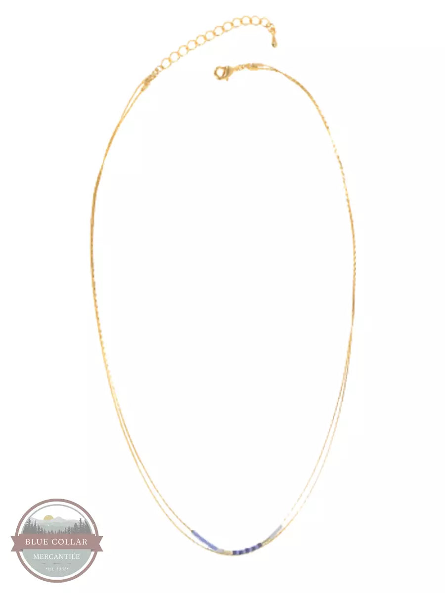 Joy Susan 341/06 Gold Two Row Chain with Beads Necklace Blue Full View