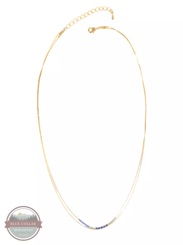 Joy Susan 341/06 Gold Two Row Chain with Beads Necklace Blue Full View