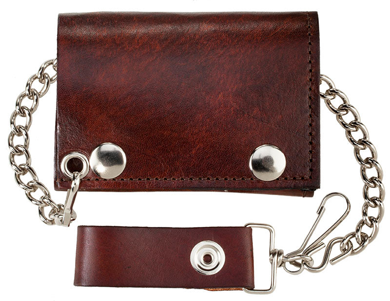 Western Express LW-304/Plain Antique Leather Trifold w/Chain Folded View