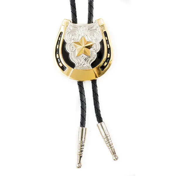 M & F 22704 Horseshoe Silver Black Bolo