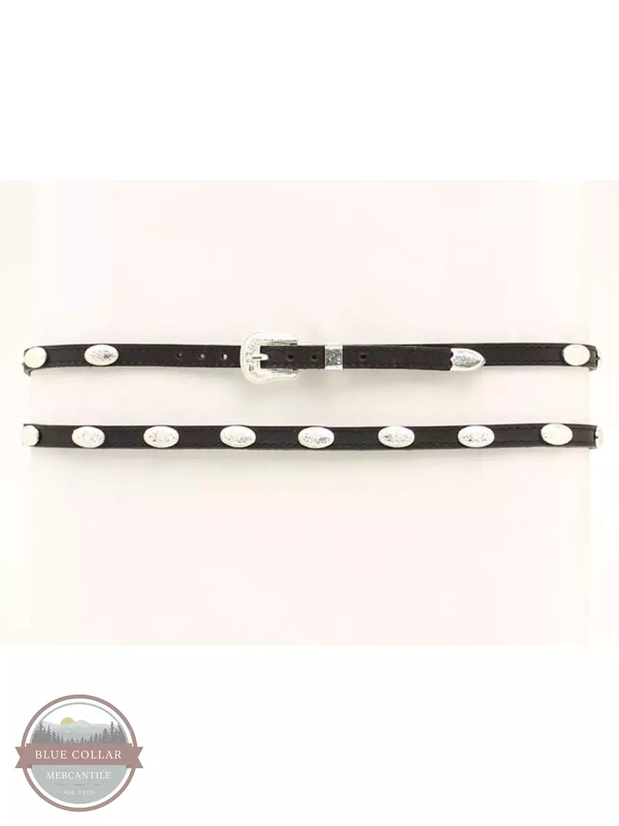 M & F 0237401 3/8 Genuine Black Leather Hatband with Silver Conchos Front View