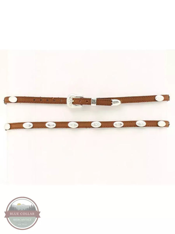 M & F 0237444 3/8 Genuine Brown Leather Hatband with Silver Conchos Front View