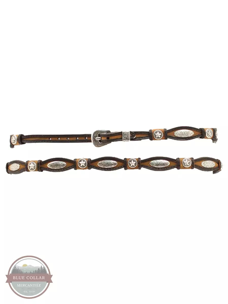 M & F 02395107 3/8 Genuine Leather Scalloped Hatband with Silver Conchos Front View