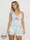 Miss Sparkling S20502635 Mushroom Knit Cami in Blue with Shoulder Ties Front View