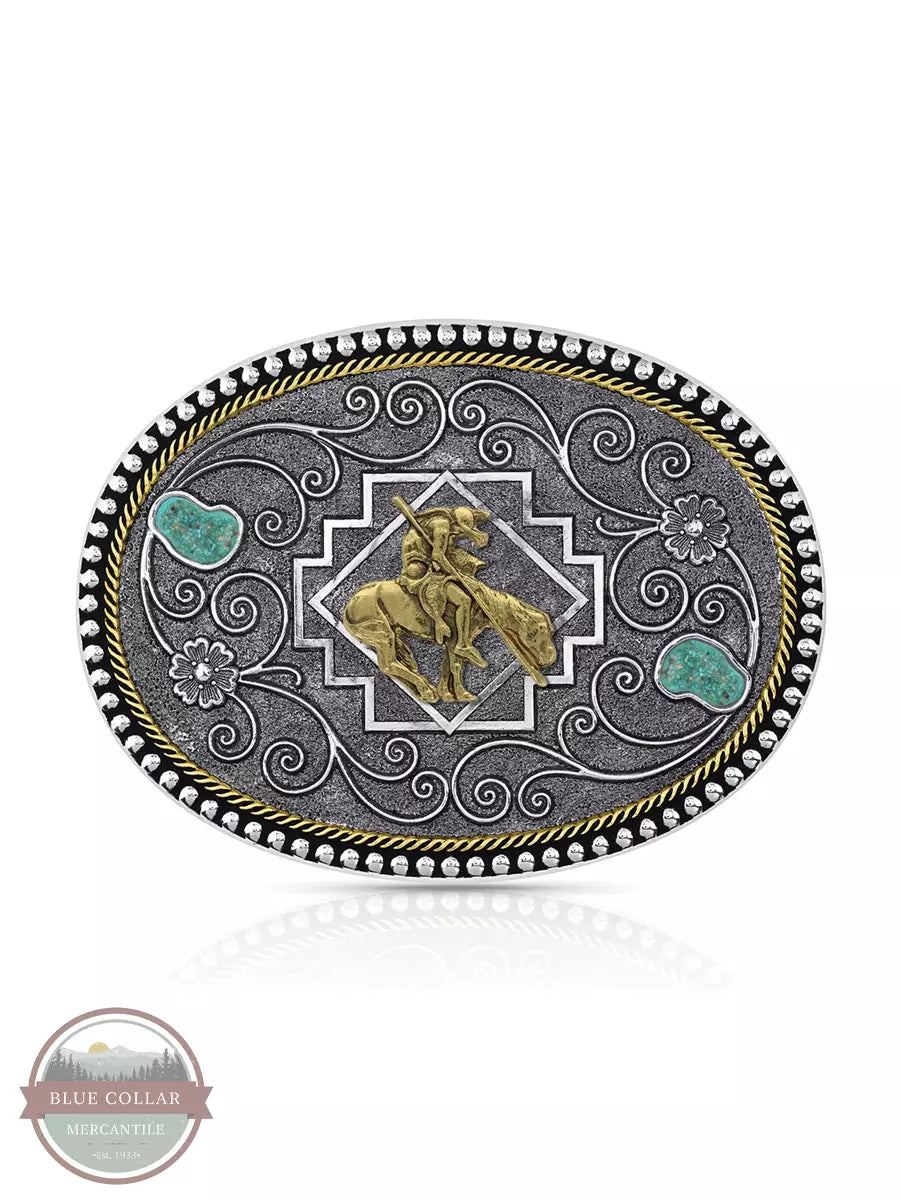 Montana Silversmiths 45810-34 Country Roads Turquoise Buckle with End of Trail Front View