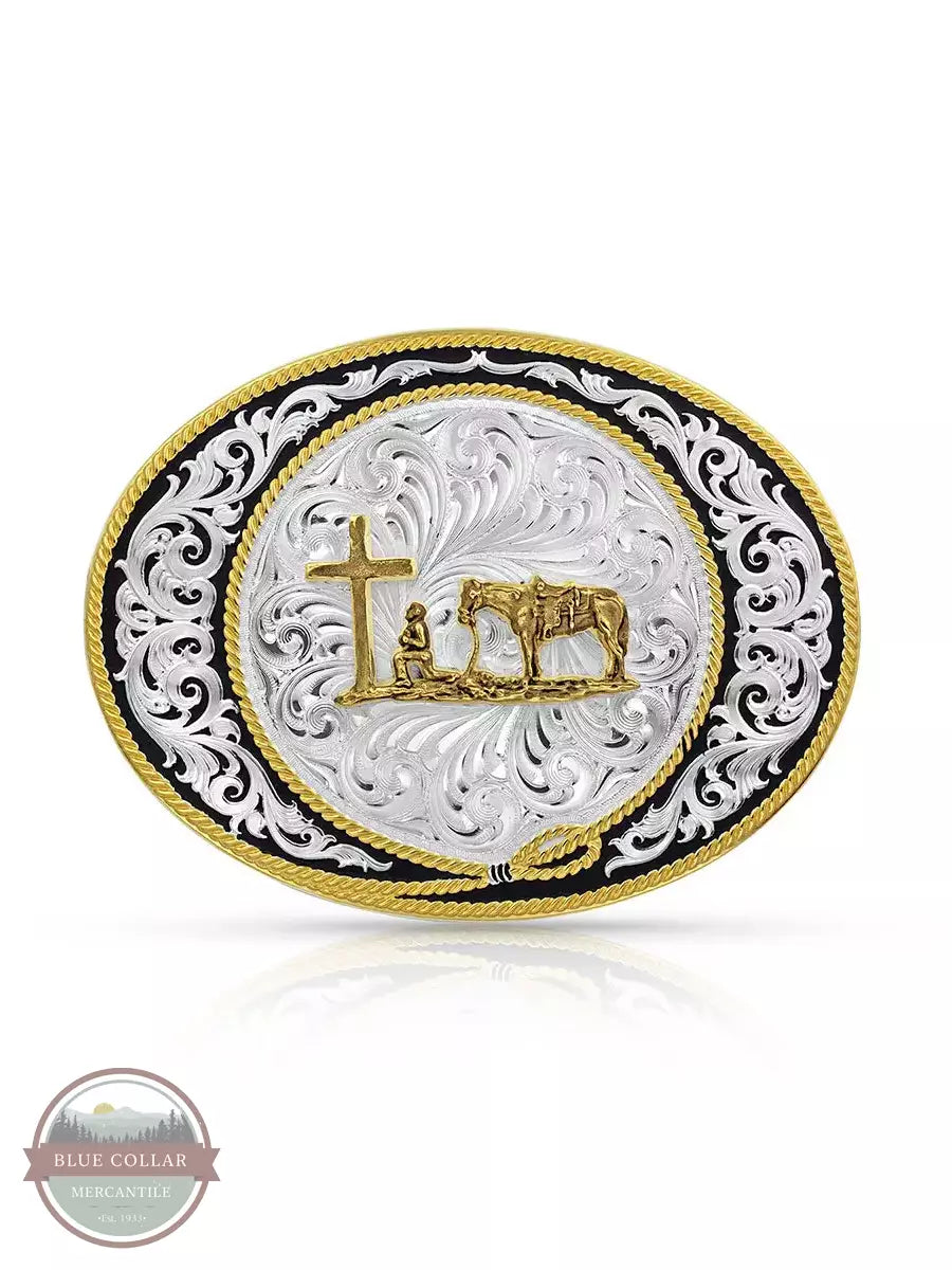 Montana Silversmiths 6190-731M Ranch Rope Christian Cowboy Buckle Front View