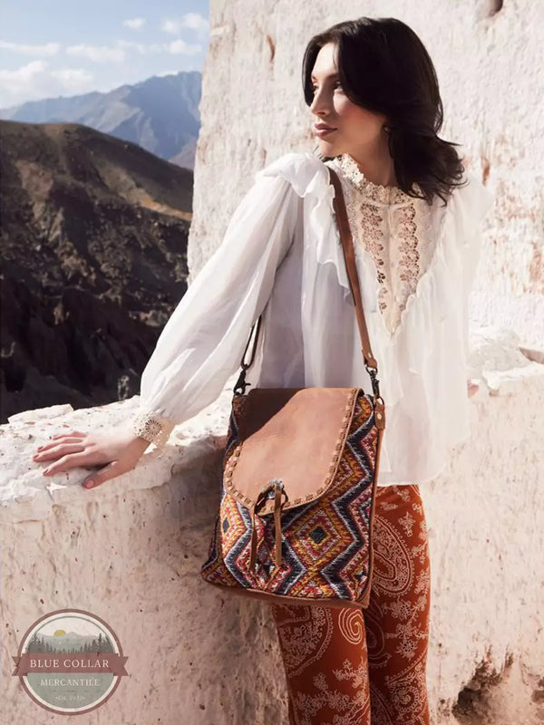 Myra Bag S-5740 Peanut Brown Messenger Bag Life View