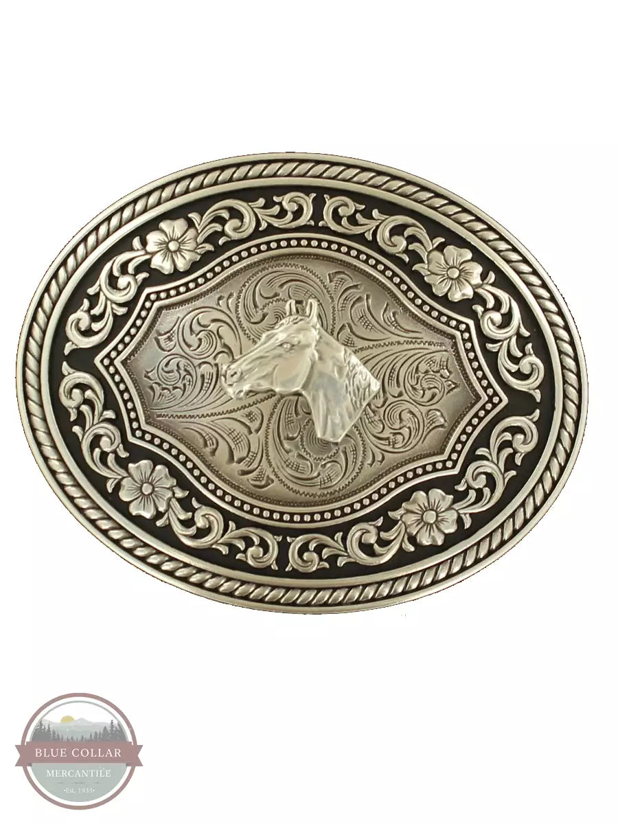 Nocona 37711 Oval Rope Edge Buckle with Scroll Horsehead Front View