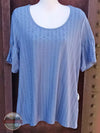 North River NRL1342 Jacquard Knit Crew Neck Top with Buttons on Flutter Sleeve Wild Wind Front View