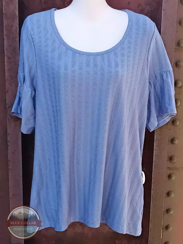 North River NRL1342 Jacquard Knit Crew Neck Top with Buttons on Flutter Sleeve Wild Wind Front View