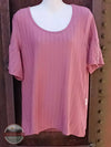 North River NRL1342 Jacquard Knit Crew Neck Top with Buttons on Flutter Sleeve Withered Rose Front View