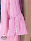 North River NRL1342 Jacquard Knit Crew Neck Top with Buttons on Flutter Sleeve Withered Rose Sleeve Detail