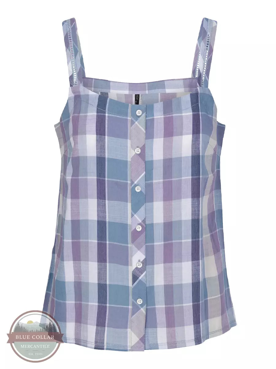 North River NRL5088 Slub Woven Button Front Camisole with Crochet Trim Chambray Front View