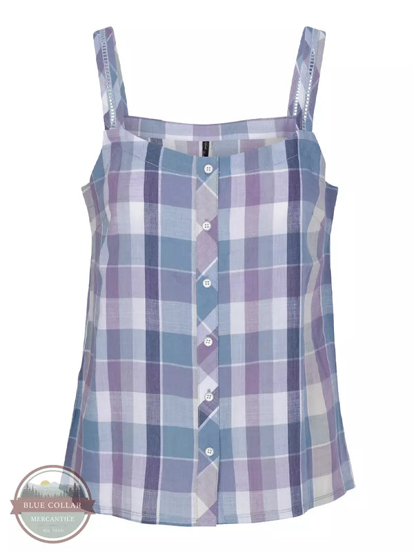 North River NRL5088 Slub Woven Button Front Camisole with Crochet Trim Chambray Front View