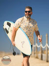 Outback Trading Co. 34048-TAN Eric Hawaiian Short Sleeve Shirt in a Tan, Yellow, and Brown Tropical Print Life View