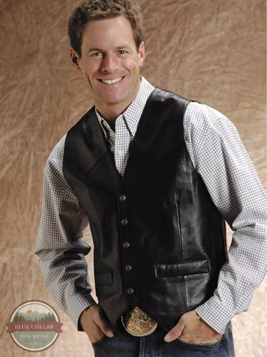 Roper 02-075-0520-0500 BL Black Leather Vest Front View 2