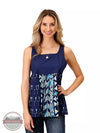 Roper 03-052-0592-2053 BU Empire Waist Cotton Tank Top in Blue with an Aztec Print Front View