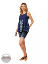 Roper 03-052-0592-2053 BU Empire Waist Cotton Tank Top in Blue with an Aztec Print Full View