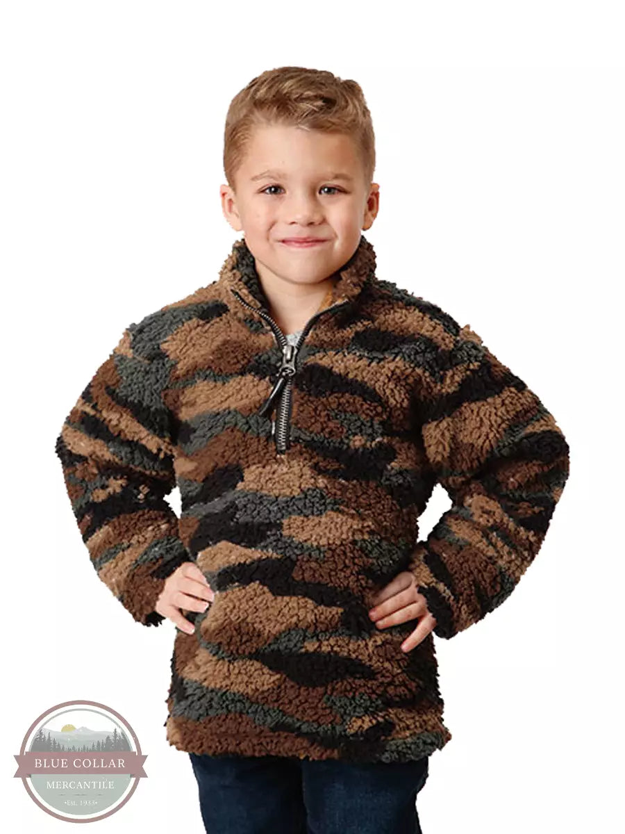 Roper 03-397-0250-6169 BR Polar Fleece Quarter Zip Jacket in Camo Front View
