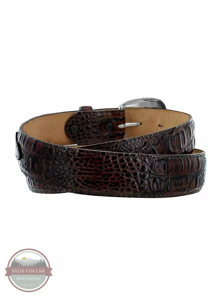 Tony Lama C40188 Chocolate Caiman Print Classic Dress Belt Back View