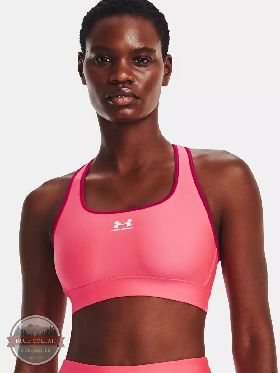 Under Armour 1373865-683 Mid Padless Sports Bra in Pink Shock