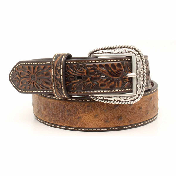 Ariat A1017202 Ostrich Textured Two Tone Leather Belt white background