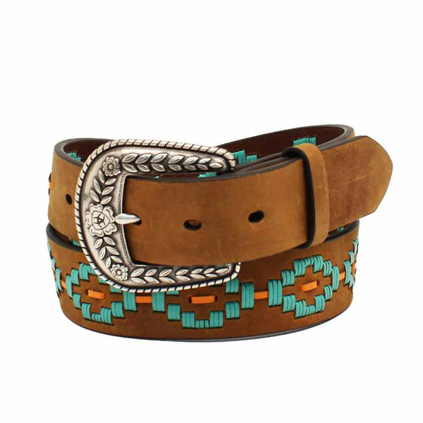 Ariat A1533244 Southwestern Aztec Lacing Brown Western Belt white background