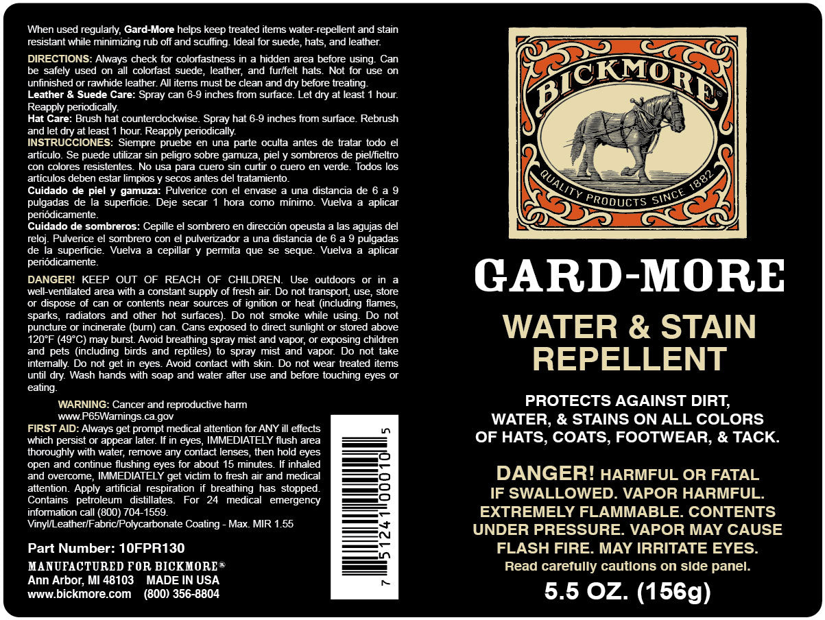 Bickmore 10FPR130 Gard-More Water and Stain label