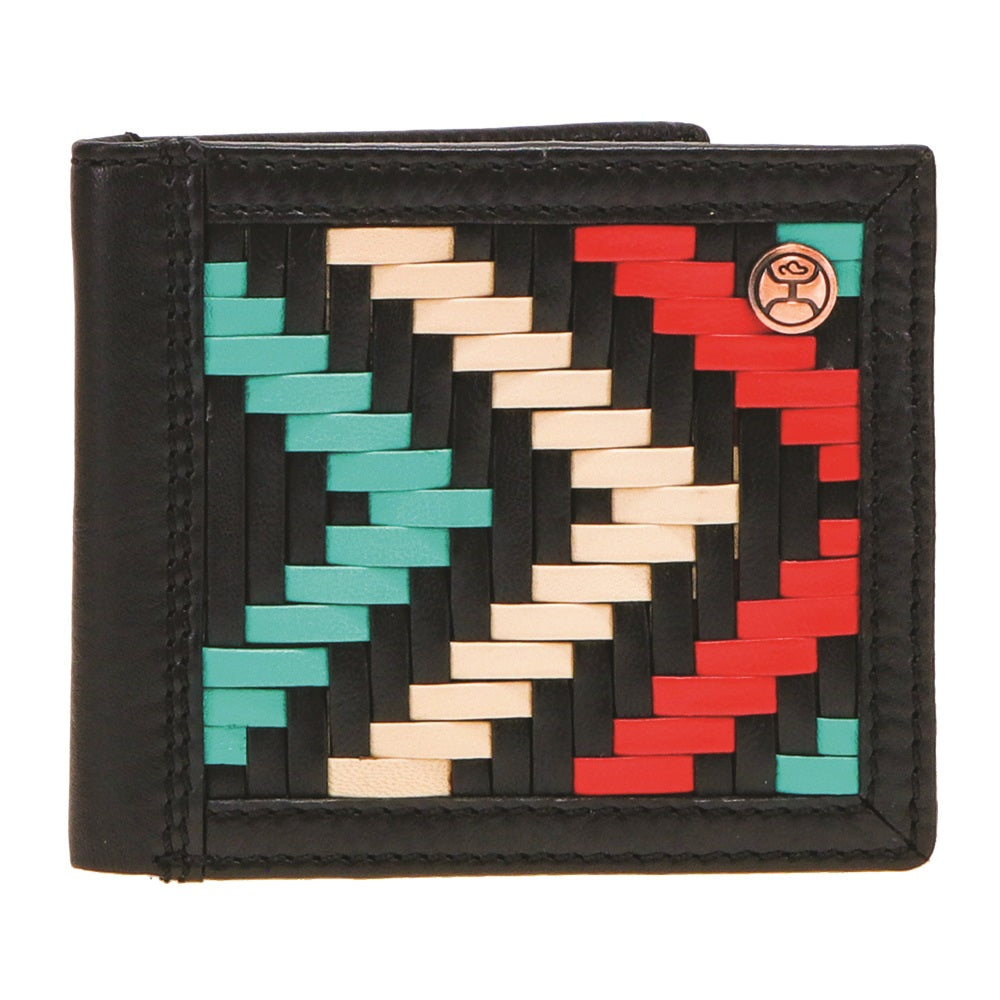 Hooey HBF010-BKRD Hand-Woven Leather Aztec Print Inly Bi-Fold Wallet